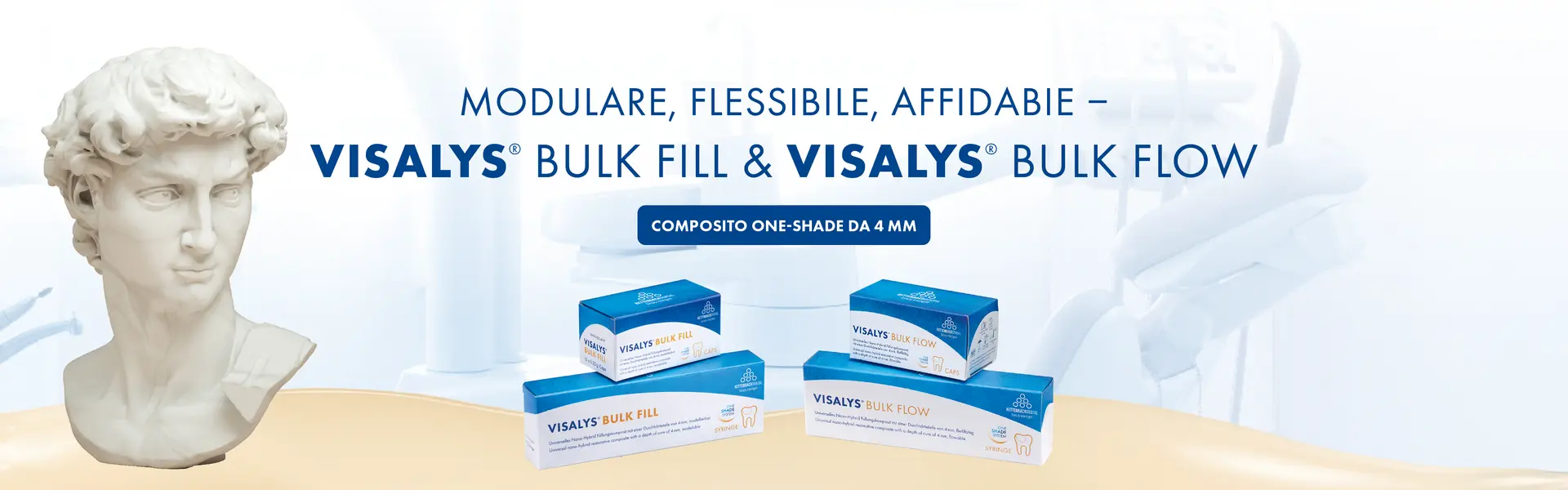 Modulare, flessibilie, affidabie: VISALYS BULK FILL & VISALYS BULK FLOW, composito one-shade da 4 mm